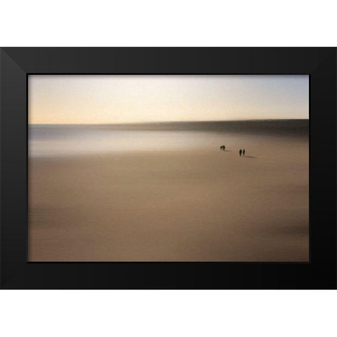Figures On An Oiled Beach Black Modern Wood Framed Art Print by Quince, Dave