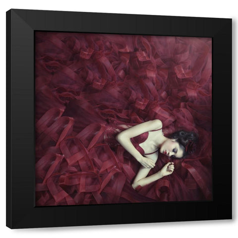 Red Blossom Black Modern Wood Framed Art Print with Double Matting by Hardibudi