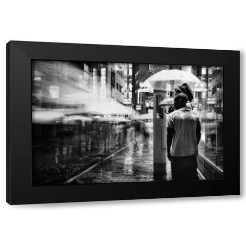 A Night In The Rain Black Modern Wood Framed Art Print by Suzuki, Tatsuo