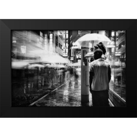 A Night In The Rain Black Modern Wood Framed Art Print by Suzuki, Tatsuo