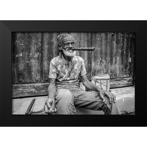 Smoke A Cigar Black Modern Wood Framed Art Print by Miclea, Marius