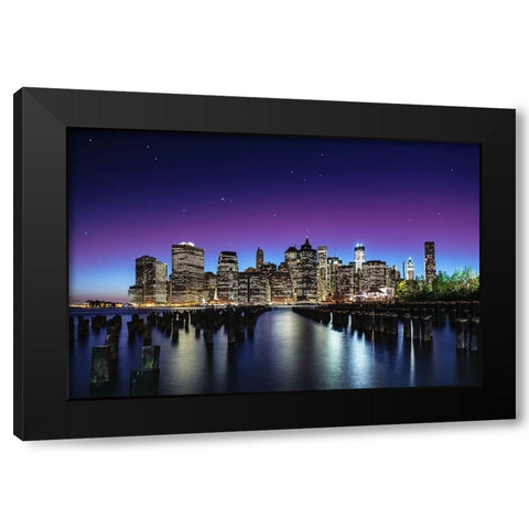 New York Sky Line Black Modern Wood Framed Art Print by El Gamal, Nanouk