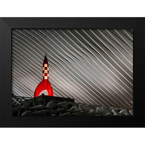 Night Launch Black Modern Wood Framed Art Print by Van Den, Jef