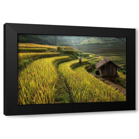 Keep Walking Black Modern Wood Framed Art Print with Double Matting by Intarob, Sarawut