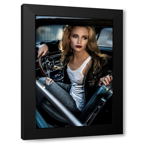 Waiting To Reverse My 69 Ford Mustang Black Modern Wood Framed Art Print by Peter Muller Photography