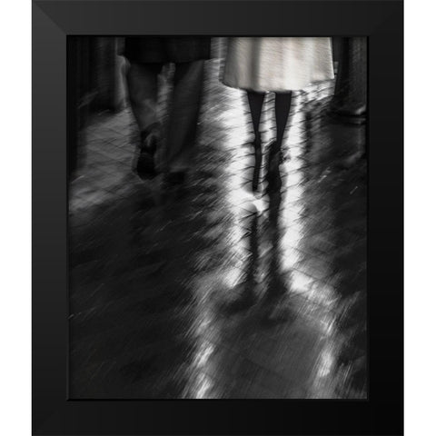 Walking In The Rain Black Modern Wood Framed Art Print by Claes, Gilbert