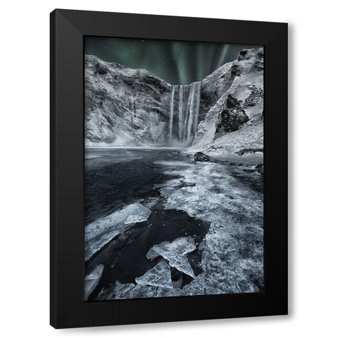 Skogafoss Falls Black Modern Wood Framed Art Print by Yaakobi, Lior