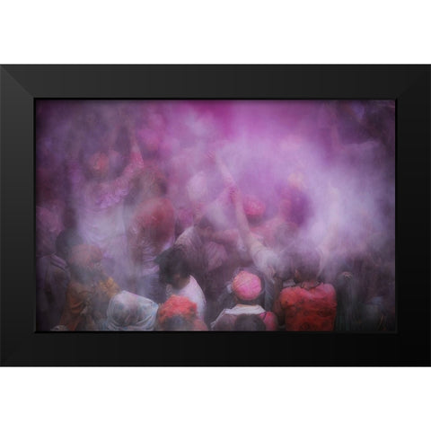 Blurry Holi Black Modern Wood Framed Art Print by Vichaya