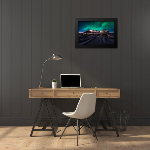 Enchanted Stokksnes Black Modern Wood Framed Art Print by De La, Javier