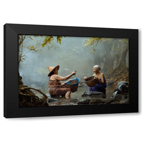 G O O D F R I E N D Black Modern Wood Framed Art Print with Double Matting by Whanset, Saravut