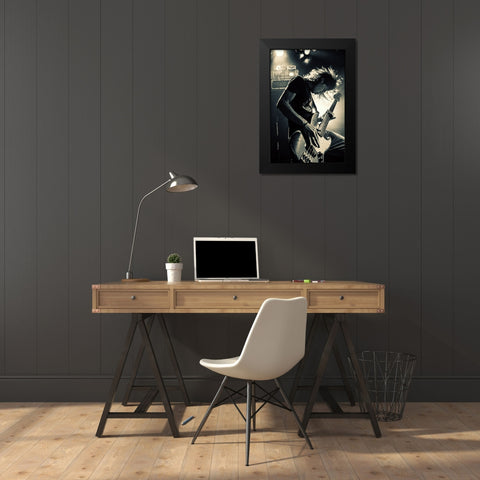 Playing Bassguitar Black Modern Wood Framed Art Print by Nakamatsu, Kenji