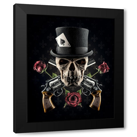 Guns And Roses Black Modern Wood Framed Art Print with Double Matting by Damsten, Petri