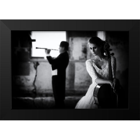 When Even Music ... Black Modern Wood Framed Art Print by Schleicher-Schwarz, Roswitha