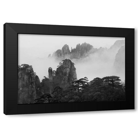 Huangshan Black Modern Wood Framed Art Print with Double Matting by Zhang, Yan