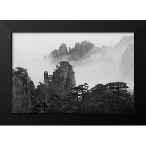 Huangshan Black Modern Wood Framed Art Print by Zhang, Yan