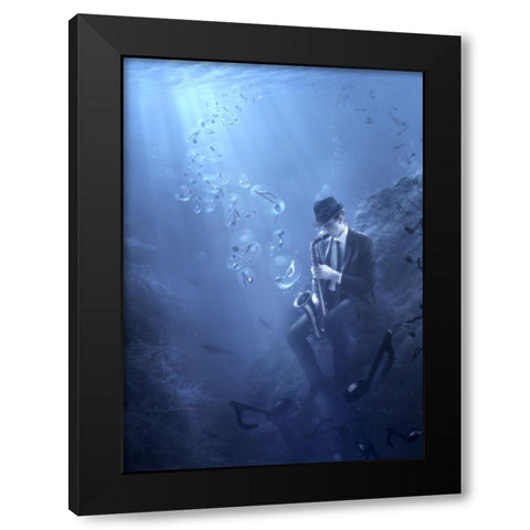Blues Black Modern Wood Framed Art Print by Kiciak, Christophe