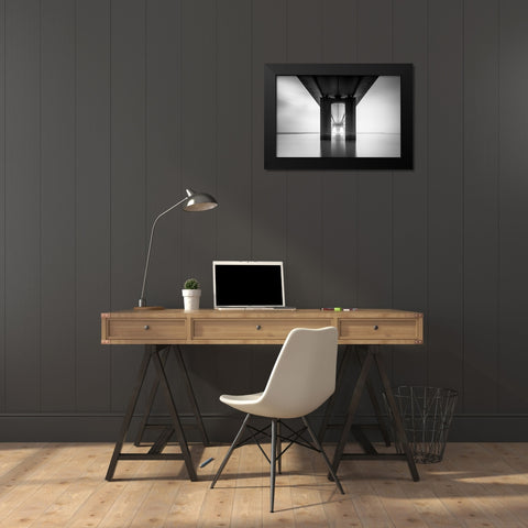 Nanjing Yangtze River Bridge Black Modern Wood Framed Art Print by Ai, Qing