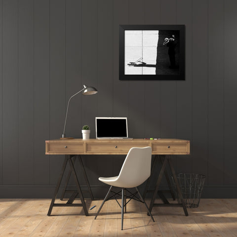 Trombone Player Black Modern Wood Framed Art Print by Wang, Jian
