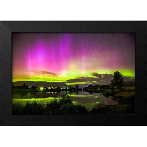 Aurora Night Black Modern Wood Framed Art Print by Song, Fall
