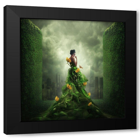 Go Green Black Modern Wood Framed Art Print with Double Matting by Hardibudi
