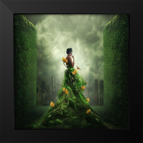 Go Green Black Modern Wood Framed Art Print by Hardibudi