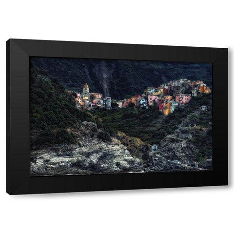 Village -On The Rocks- Black Modern Wood Framed Art Print by Flour, Piet