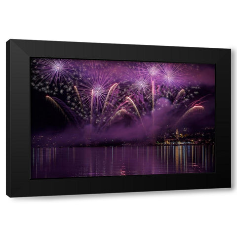 Fireworks Lake Pusiano Black Modern Wood Framed Art Print by Marini, Roberto