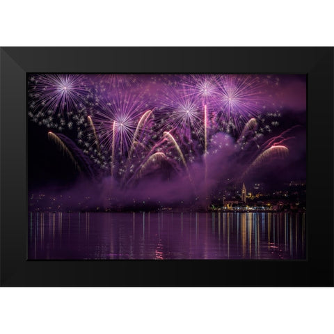 Fireworks Lake Pusiano Black Modern Wood Framed Art Print by Marini, Roberto