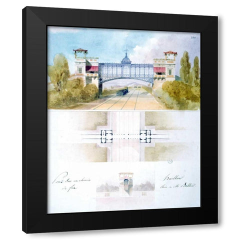 Railway Bridge Black Modern Wood Framed Art Print by Huillard, Charles-August