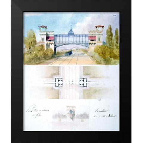 Railway Bridge Black Modern Wood Framed Art Print by Huillard, Charles-August