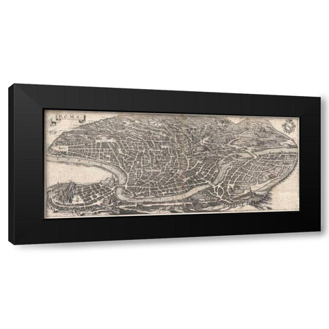 Panoramic View of Rome Black Modern Wood Framed Art Print by Merian, Matheus