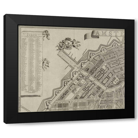 Amsterdam Sectional Map Black Modern Wood Framed Art Print with Double Matting by De Broen, Gerrit