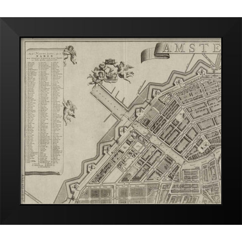 Amsterdam Sectional Map Black Modern Wood Framed Art Print by De Broen, Gerrit