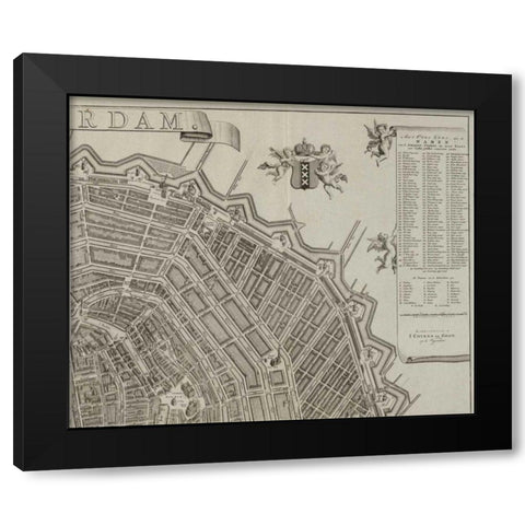 Amsterdam Sectional Map Black Modern Wood Framed Art Print with Double Matting by De Broen, Gerrit