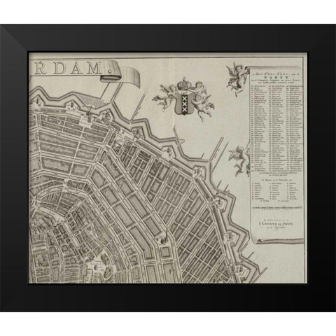Amsterdam Sectional Map Black Modern Wood Framed Art Print by De Broen, Gerrit