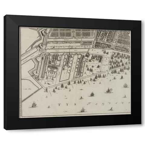 Amsterdam Sectional Map Black Modern Wood Framed Art Print by De Broen, Gerrit