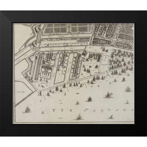 Amsterdam Sectional Map Black Modern Wood Framed Art Print by De Broen, Gerrit