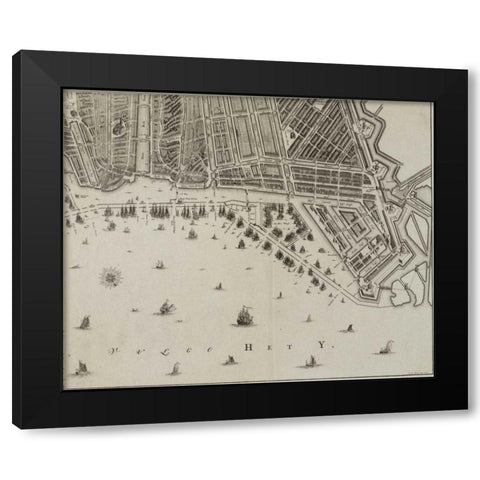 Amsterdam Sectional Map Black Modern Wood Framed Art Print by De Broen, Gerrit