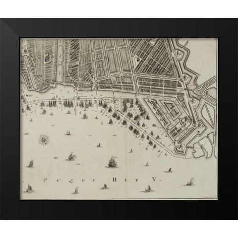 Amsterdam Sectional Map Black Modern Wood Framed Art Print by De Broen, Gerrit