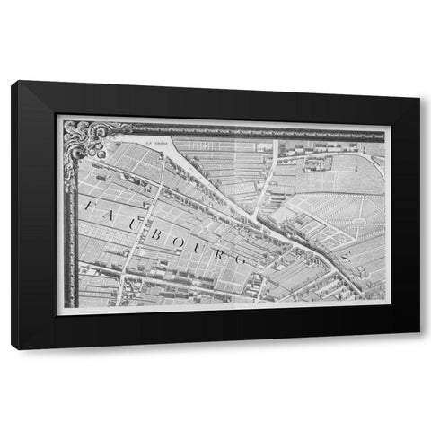 Paris 1739 Sectional map Black Modern Wood Framed Art Print with Double Matting by Turgot, Michel-Etienne