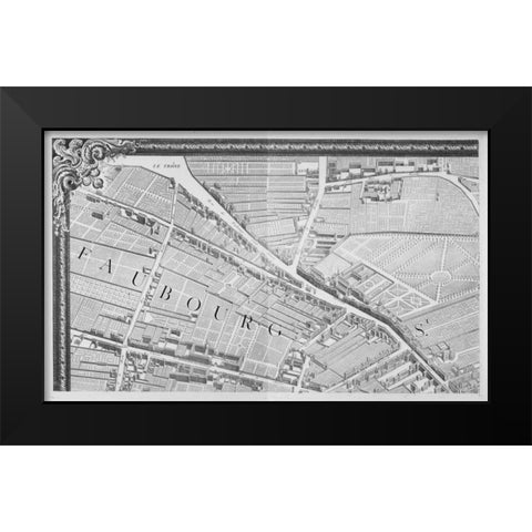 Paris 1739 Sectional map Black Modern Wood Framed Art Print by Turgot, Michel-Etienne