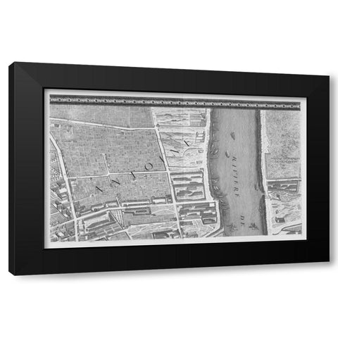 Paris 1739 Sectional map Black Modern Wood Framed Art Print by Turgot, Michel-Etienne