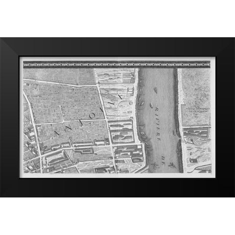 Paris 1739 Sectional map Black Modern Wood Framed Art Print by Turgot, Michel-Etienne