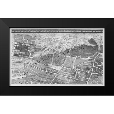 Paris 1739 Sectional map Black Modern Wood Framed Art Print by Turgot, Michel-Etienne