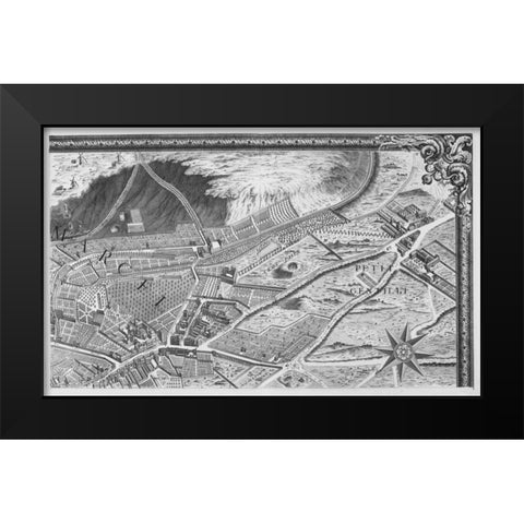 Paris 1739 Sectional map Black Modern Wood Framed Art Print by Turgot, Michel-Etienne
