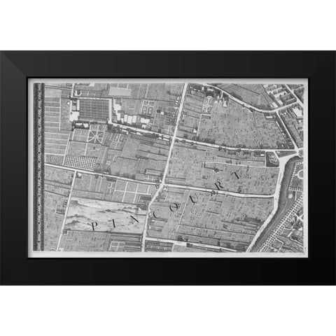 Paris 1739 Sectional map Black Modern Wood Framed Art Print by Turgot, Michel-Etienne