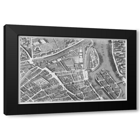 Paris 1739 Sectional map Black Modern Wood Framed Art Print with Double Matting by Turgot, Michel-Etienne