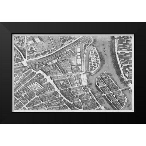 Paris 1739 Sectional map Black Modern Wood Framed Art Print by Turgot, Michel-Etienne