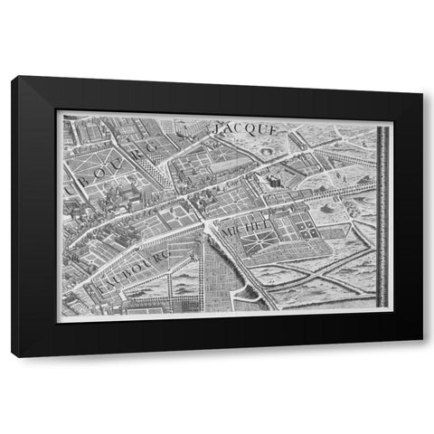 Paris 1739 Sectional map Black Modern Wood Framed Art Print with Double Matting by Turgot, Michel-Etienne