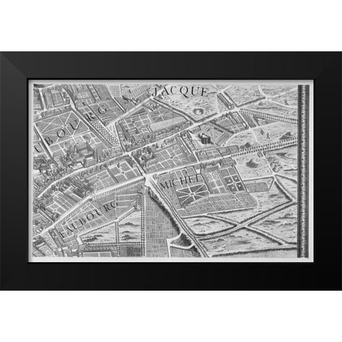 Paris 1739 Sectional map Black Modern Wood Framed Art Print by Turgot, Michel-Etienne